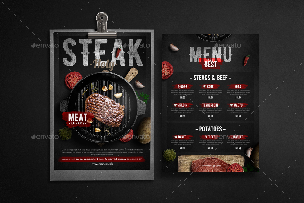 Steak House Menu Flyer, Print Templates GraphicRiver
